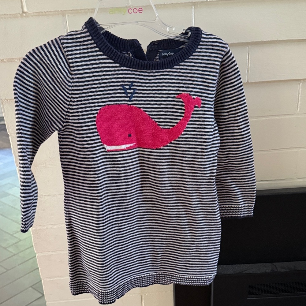 babyGap Navy and White Striped mini dress with Pink Whale